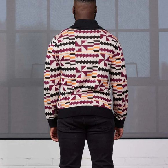 Iferan Men's African Print Sweater (Peach Kente) Large - Picture 2 of 5